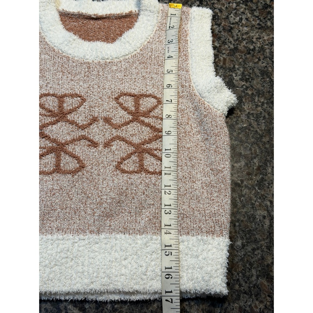 Fuzzy Knit Bow Graphic Sweater Vest Sleeveless Crew Neck Pink White Size M - Picture 3 of 5